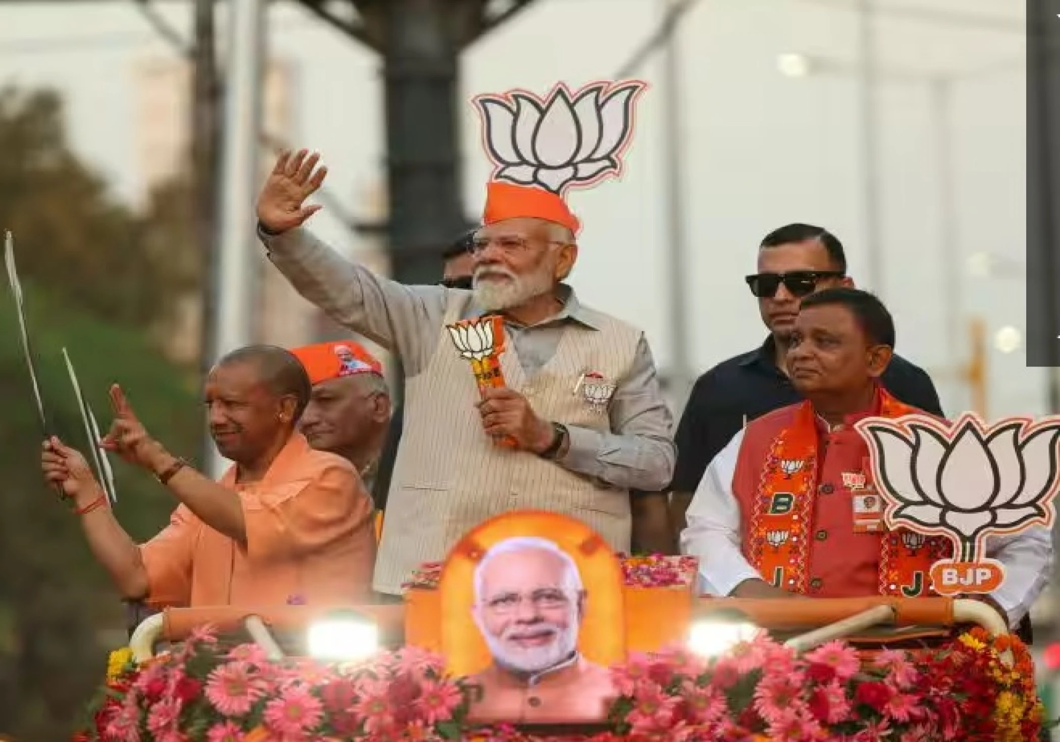 PM Modi and CM Yogi Grand Road Show in Ghaziabad, Uttar Pradesh in support of Atul Garg